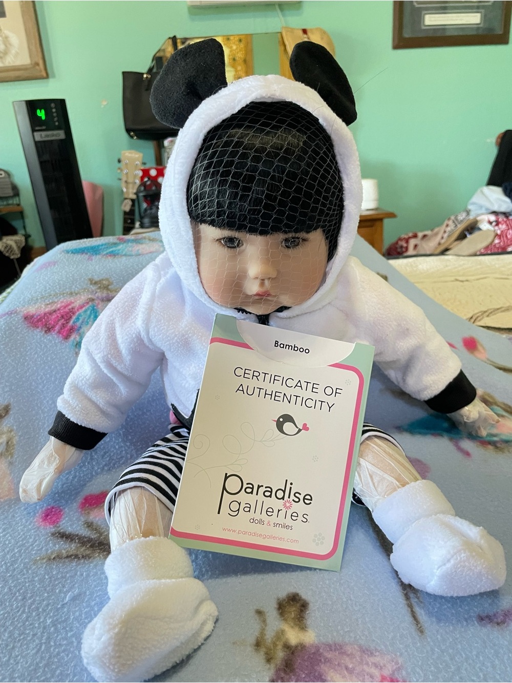 Bamboo Plush Baby Doll in White and Black Hoodie